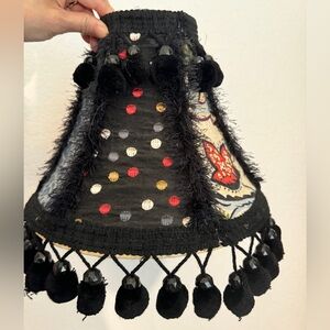 Vintage Handmade Fabric Leopard Print   Floral Black Fringe Beads Lamp Shade